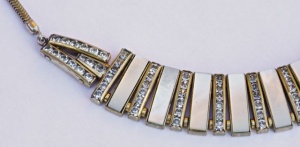 Art Deco DoSo Mother of Pearl and Rhinestone Necklace